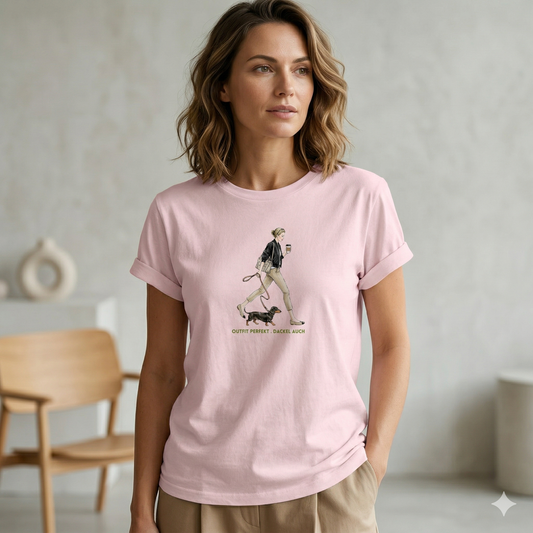 Damen T-Shirt Outfit perfekt. Dackel auch