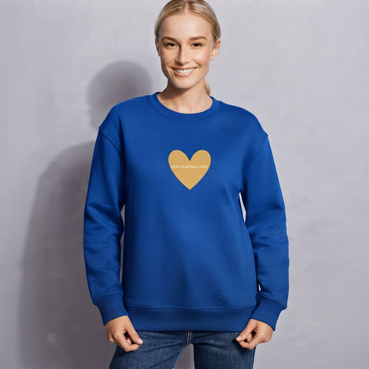 Boxy Sweat mit French Chic Slogan "Mon coeur parle mode" - Premium Baumwolle mit French Chic