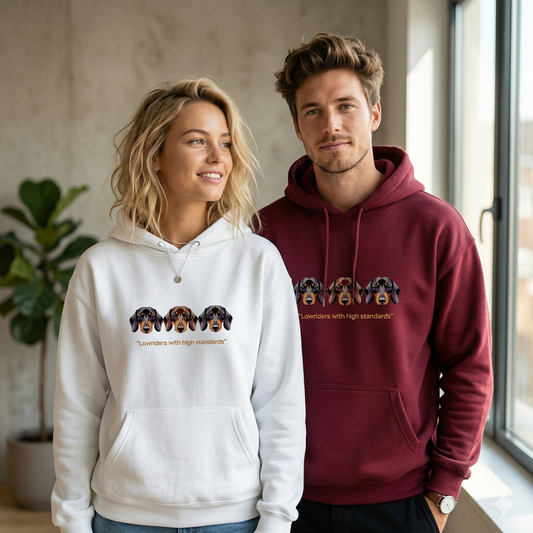 Unisex Oversize Hoodie mit Lustigem Dackel Motiv Lowriders with high Standards