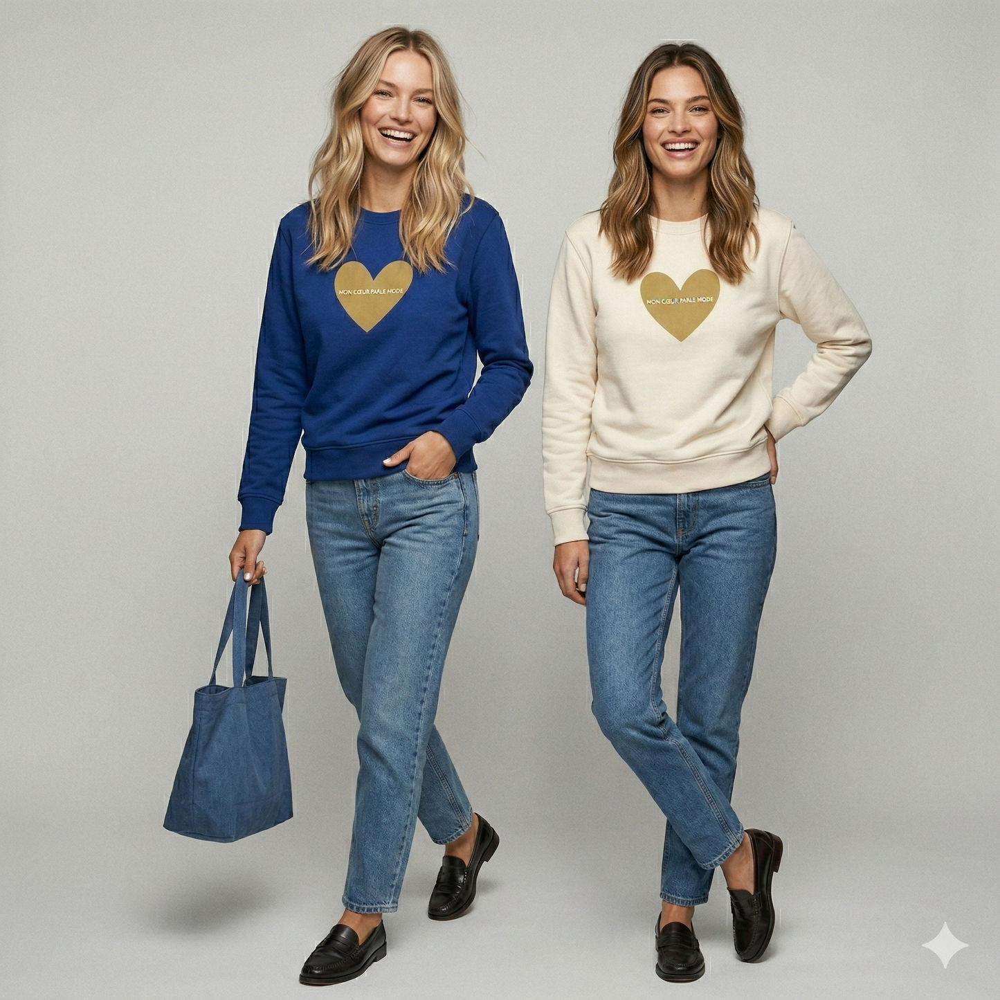 Boxy Sweat mit French Chic Slogan "Mon coeur parle mode" - Premium Baumwolle mit French Chic