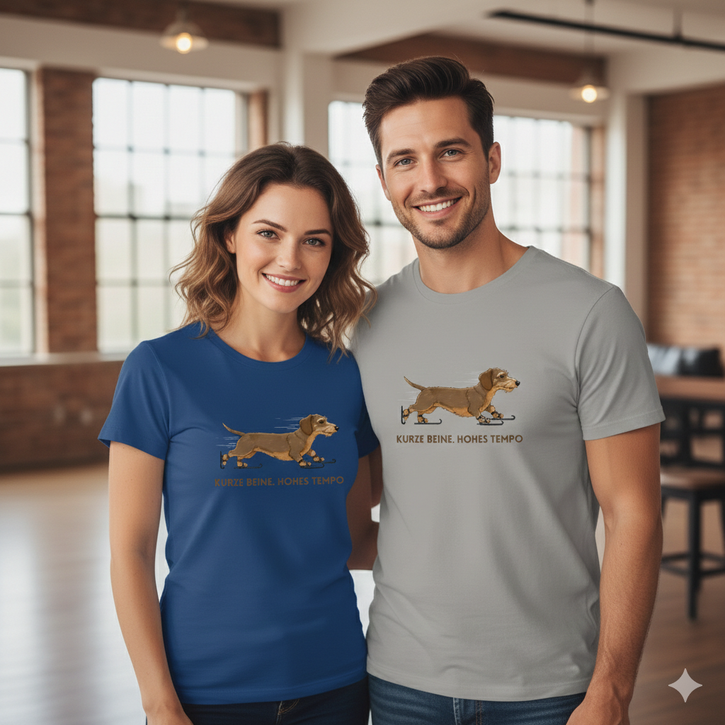 Unisex Premium Bio T-Shirt Rauhaar Dackel Design - Kurze Beine. Hohes Tempo