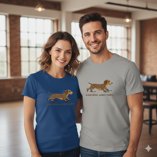 Unisex Premium Bio T-Shirt Rauhaar Dackel Design - Kurze Beine. Hohes Tempo