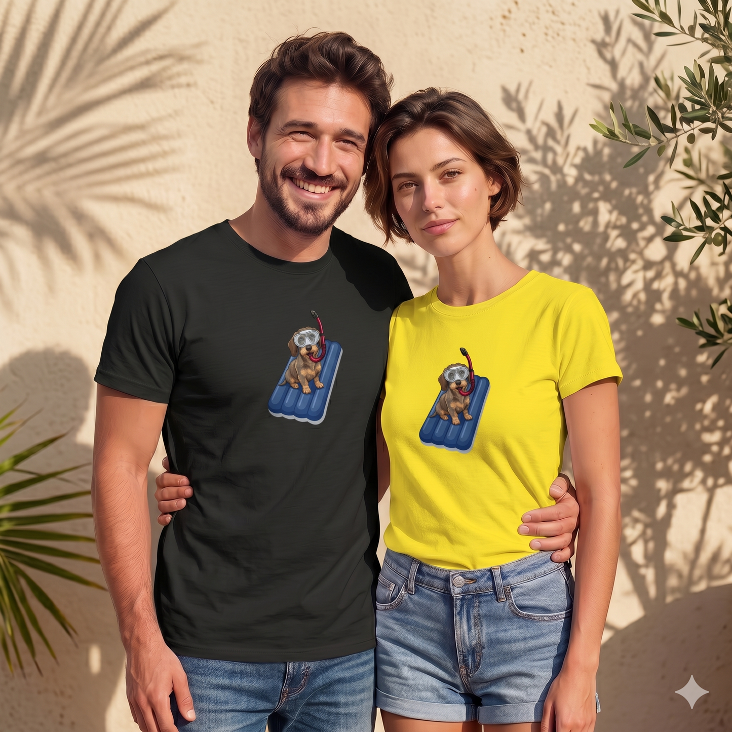 Dackel High Summer T-Shirt 2er Partnerlook Bundle L + XL – gleiche Farbe für Sie & Ihn
