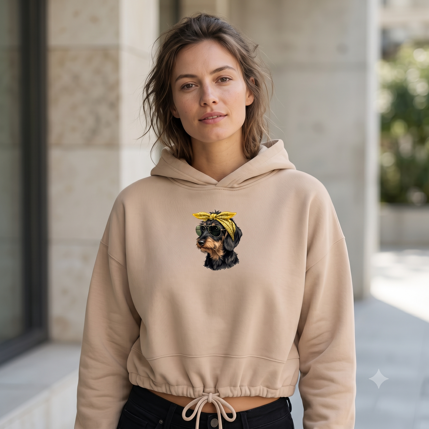 Damen Cropped Oversize Hoodie Weenie Chic – Dackel Edition