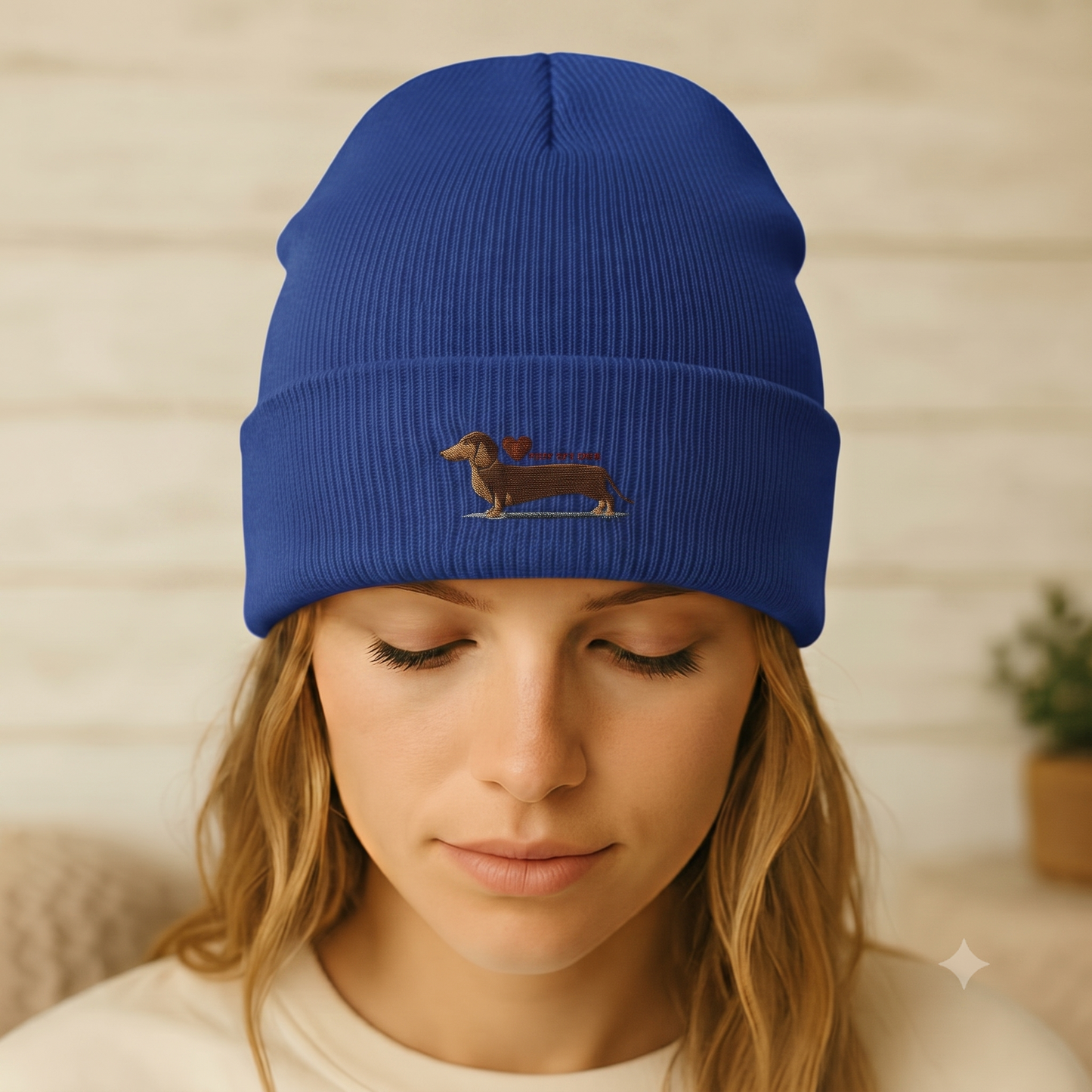 Dackel Beanie Classic | Stickerei Braun Gold & Kastanienbraun | GLAM ART