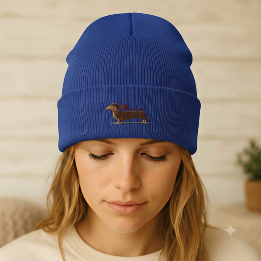 Dackel Beanie Classic | Stickerei Braun Gold & Kastanienbraun | GLAM ART