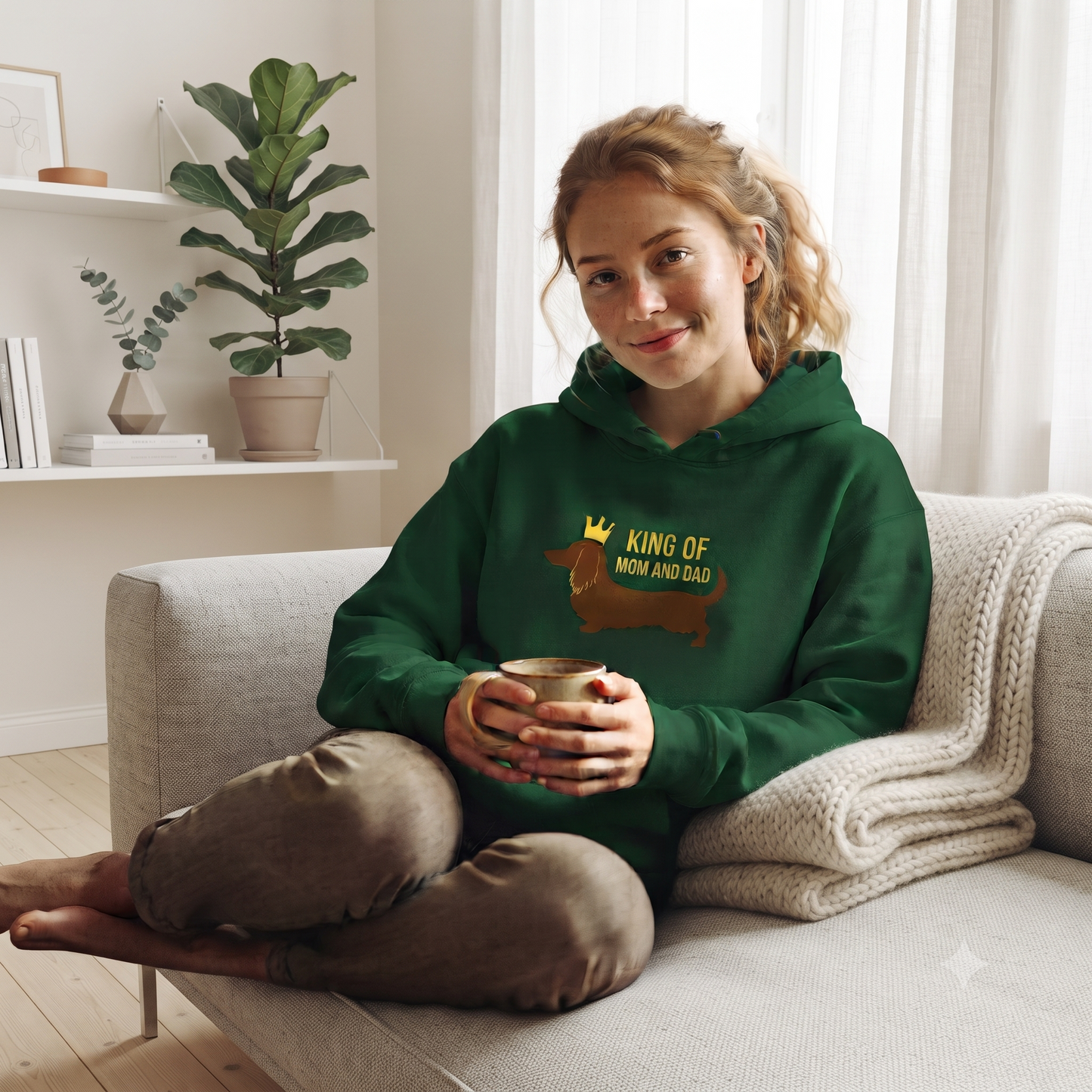 Dackel Hoodie mit Longhair Dachshund und Zitat "King of Mom & Dad"