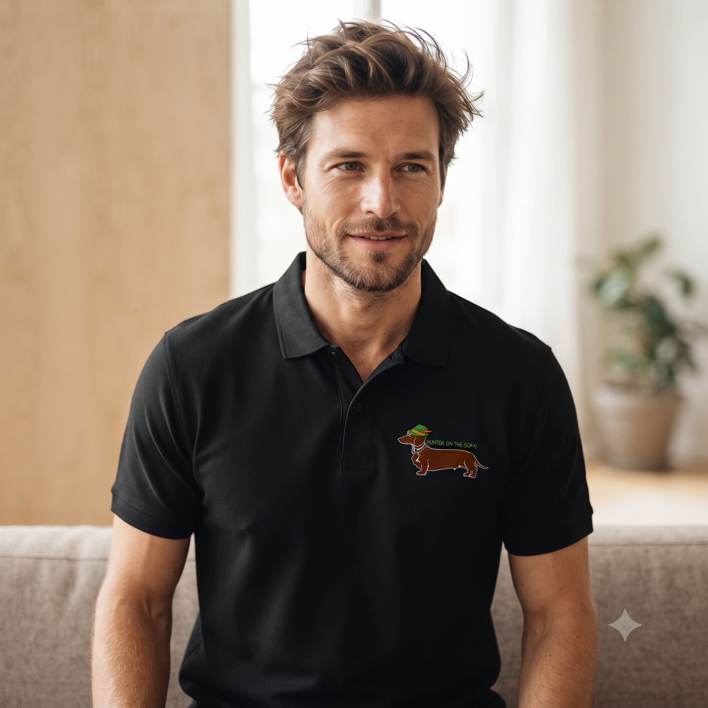 Männer Poloshirt mit lustigem Hunter Dackel Print Motiv