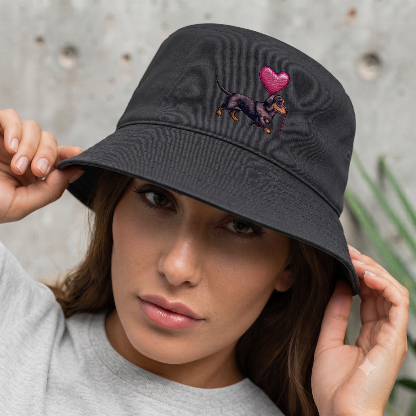Bucket Hat Dackel mit Herz Ballon | GLAM ART