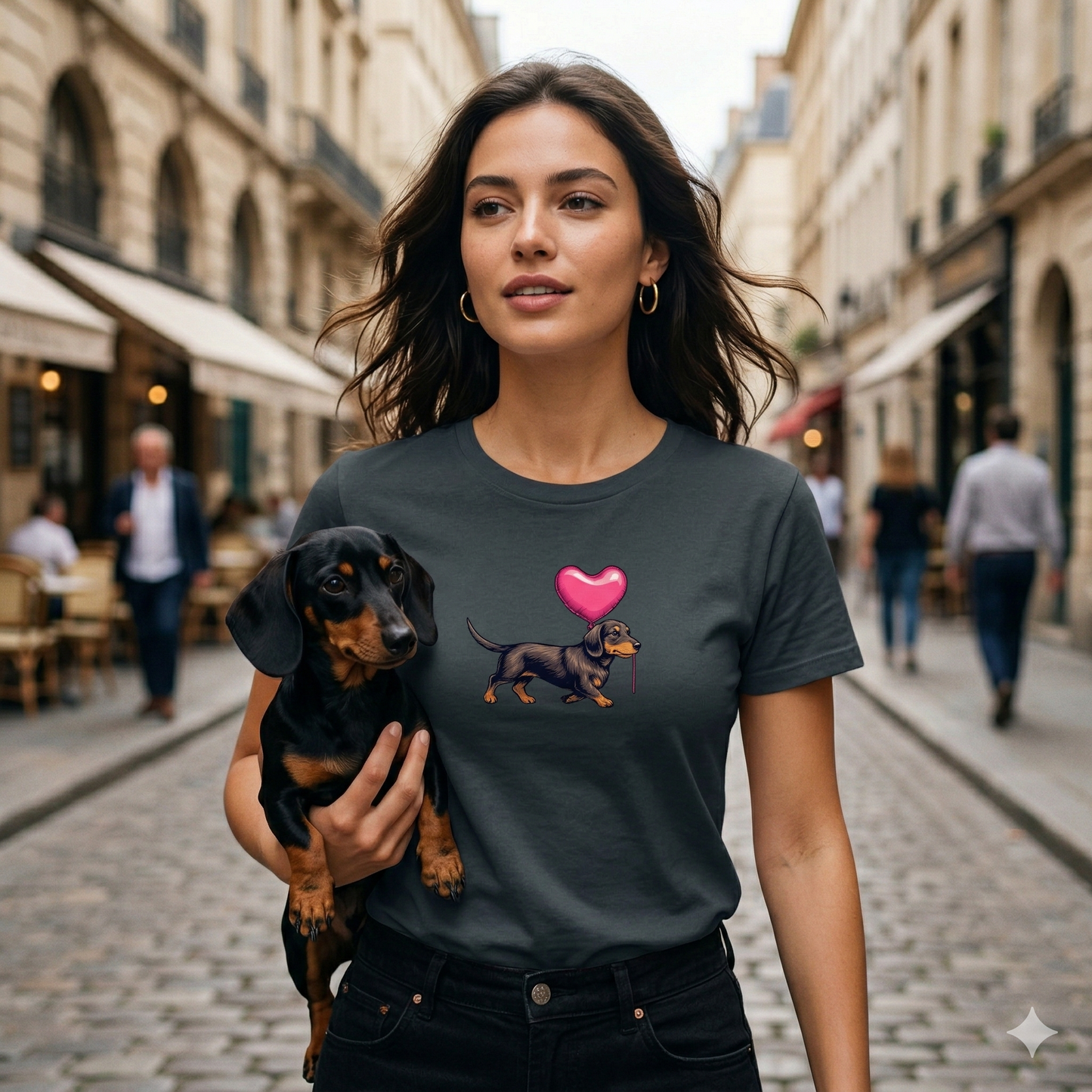 Damen Premium Bio T-Shirt Dackel mit Herz Ballon