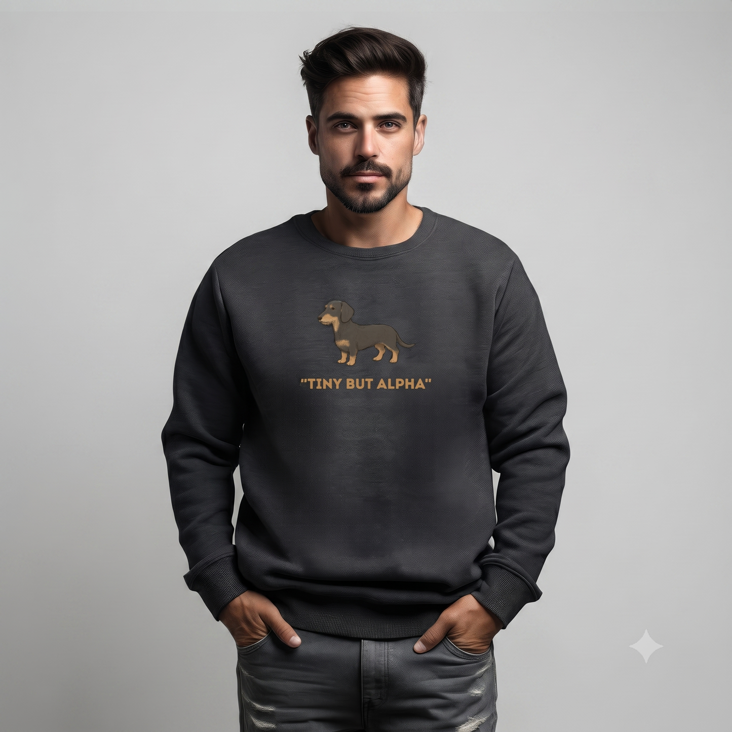 Herren Premium Bio Sweatshirt mit Rauhaar Dackel "Tiny But Alpha"