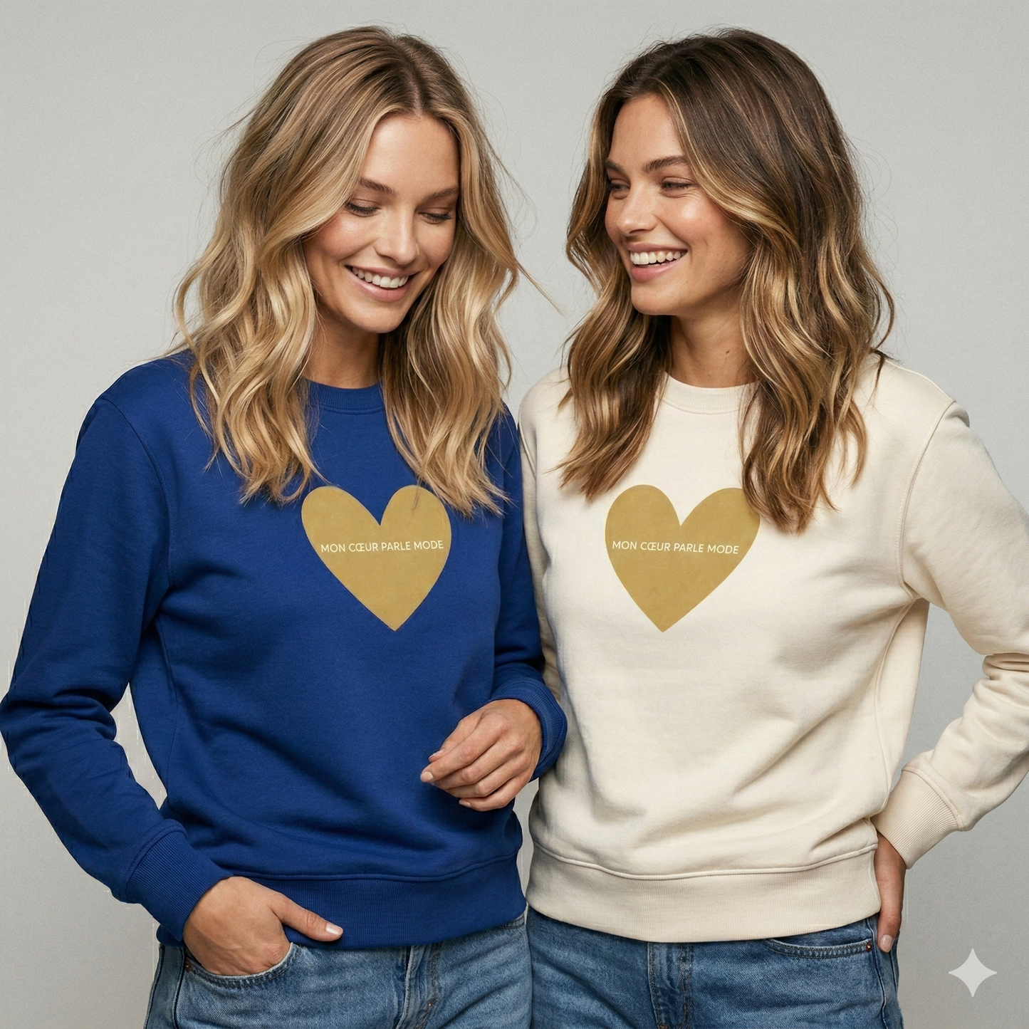 Boxy Sweat mit French Chic Slogan "Mon coeur parle mode" - Premium Baumwolle mit French Chic