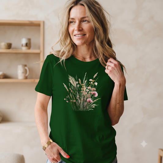 Women's T-shirt with wild flower meadow, close to nature &amp; distinctive
