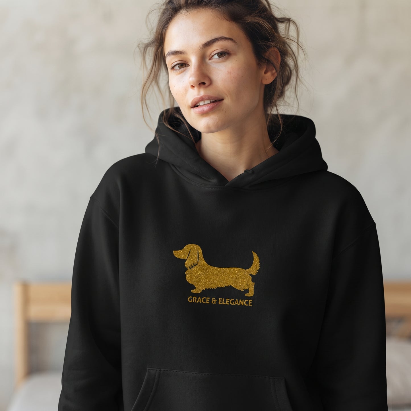 Dackel Hoodie Gold Edition | Langhaardackel | GLAM ART