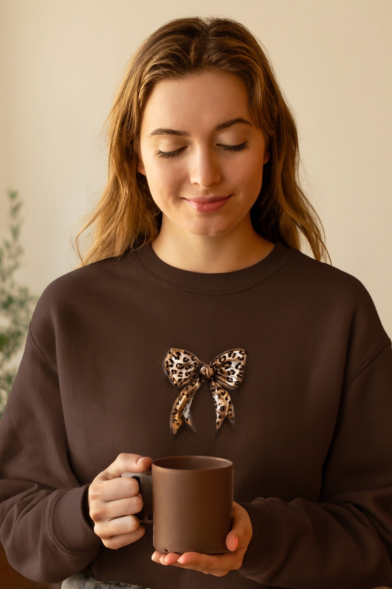 Damen Sweatshirt mit trendy Leopard Design Schleife