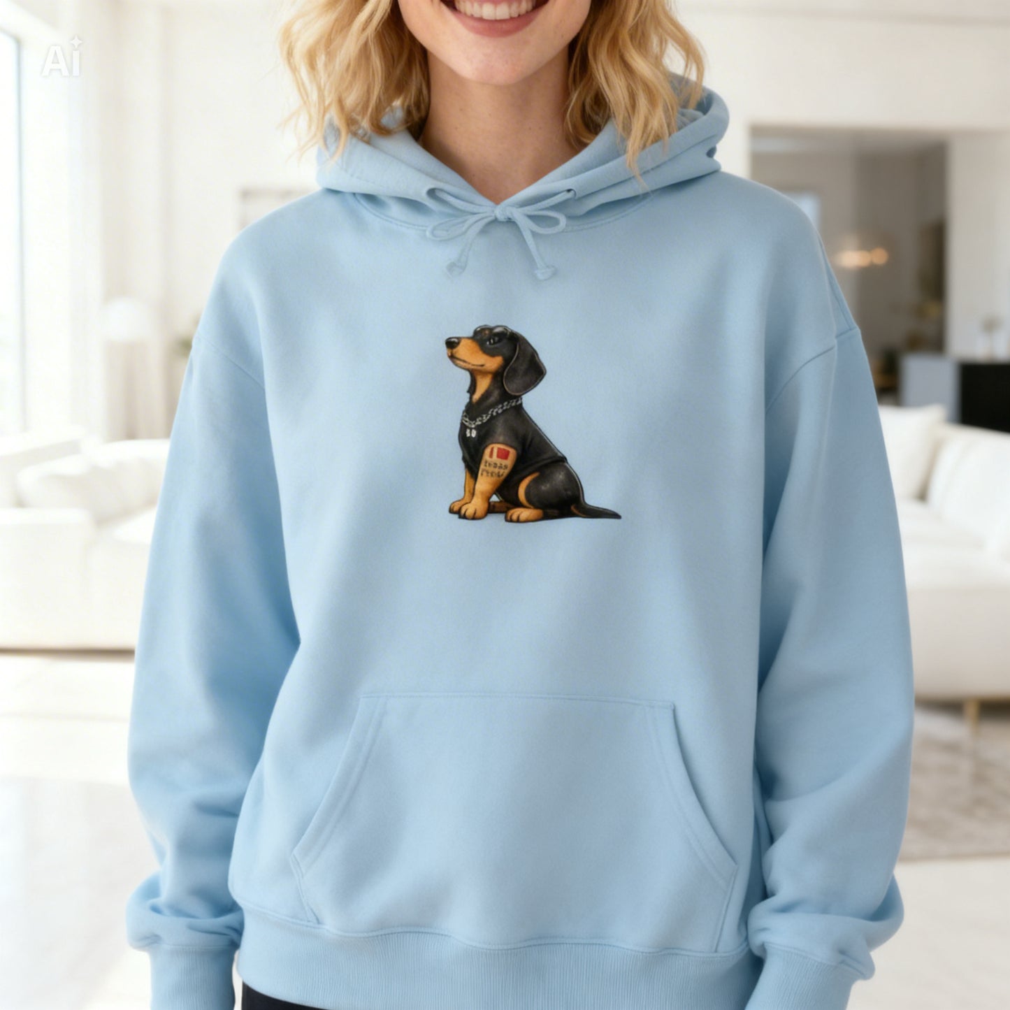 Oversized Casual Unisex Hoodie mit Dackel Motiv Tattoo "I love Mom & Dad"