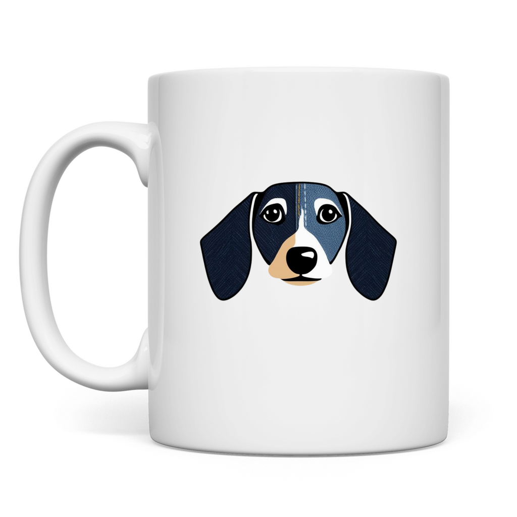 Tasse mit Henkel weiss mit dackel Motiv Vorderseite