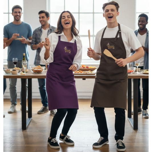 Grill- und Küchenschürze für Sie&Ihn mit Party Dackel Motiv - Tolle Überraschung für Dackel Fans