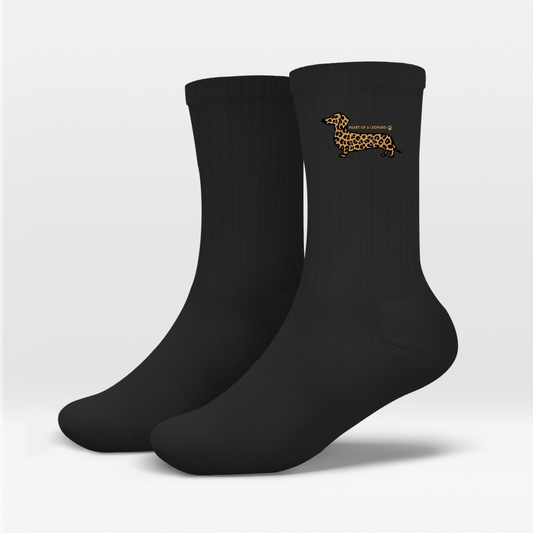 Crew Socken mit Dackel Print "Heart of a Leopard"- Leoparden allover