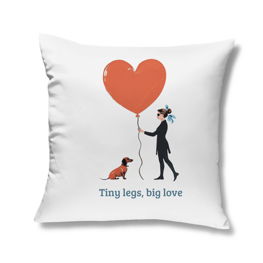Deko Zierkissen mit Dackel Couture Print Motiv einem Herz und Zitat tiny legs&big love