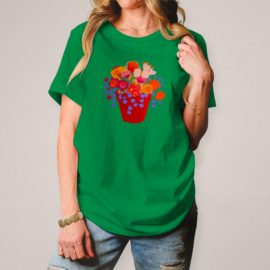 Camiseta de mujer con estampado de flores coloridas 