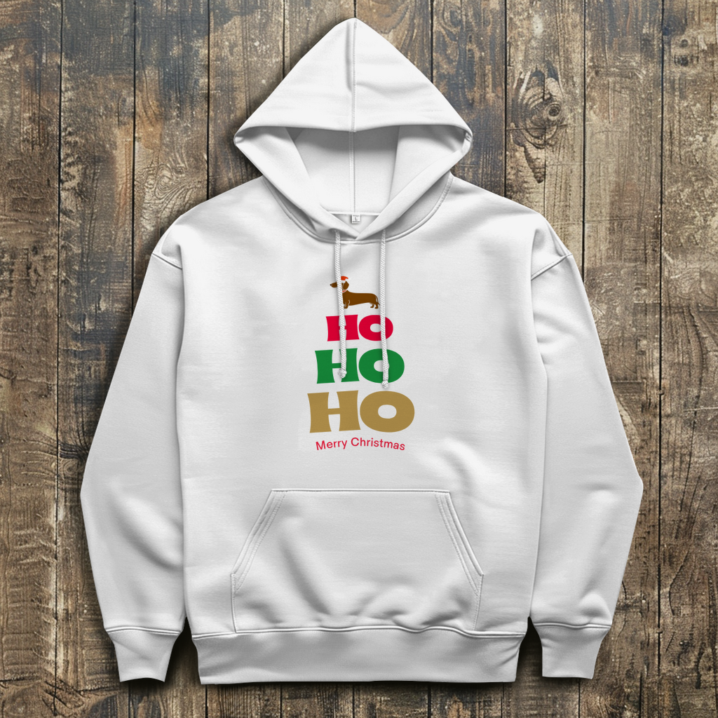 Unisex Weihnachts Hoodie mit HO HO HO Dackel Print als Geschenkidee