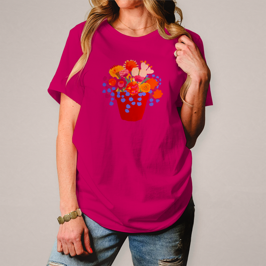 Camiseta de mujer con estampado de flores coloridas 