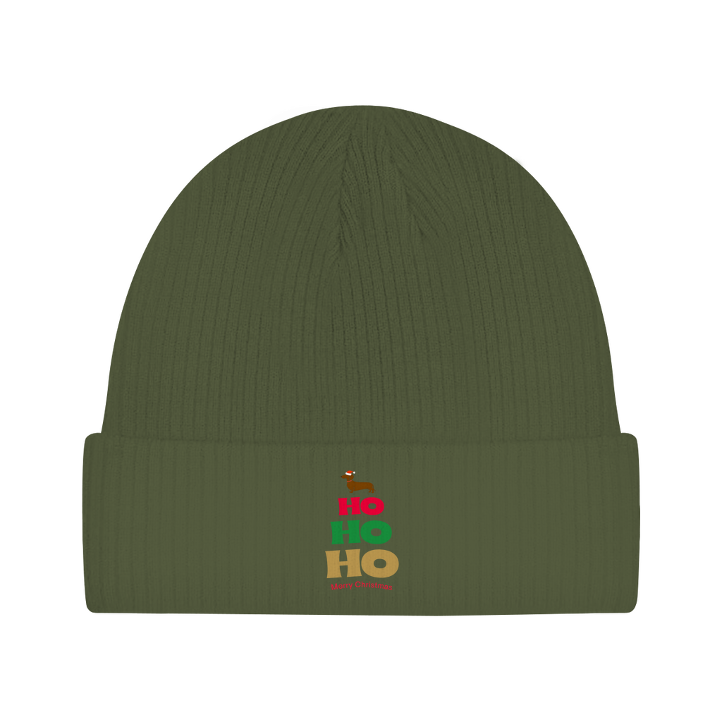 Weihnachtlicher Beanie mit lustigem Motiv und HO HO HO Dackel - Uniex
