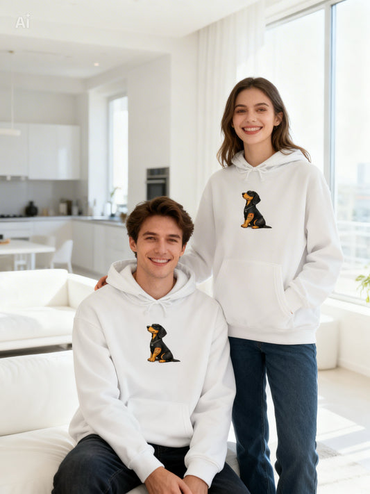 Oversized Casual Unisex Hoodie mit Dackel Motiv Tattoo "I love Mom & Dad"