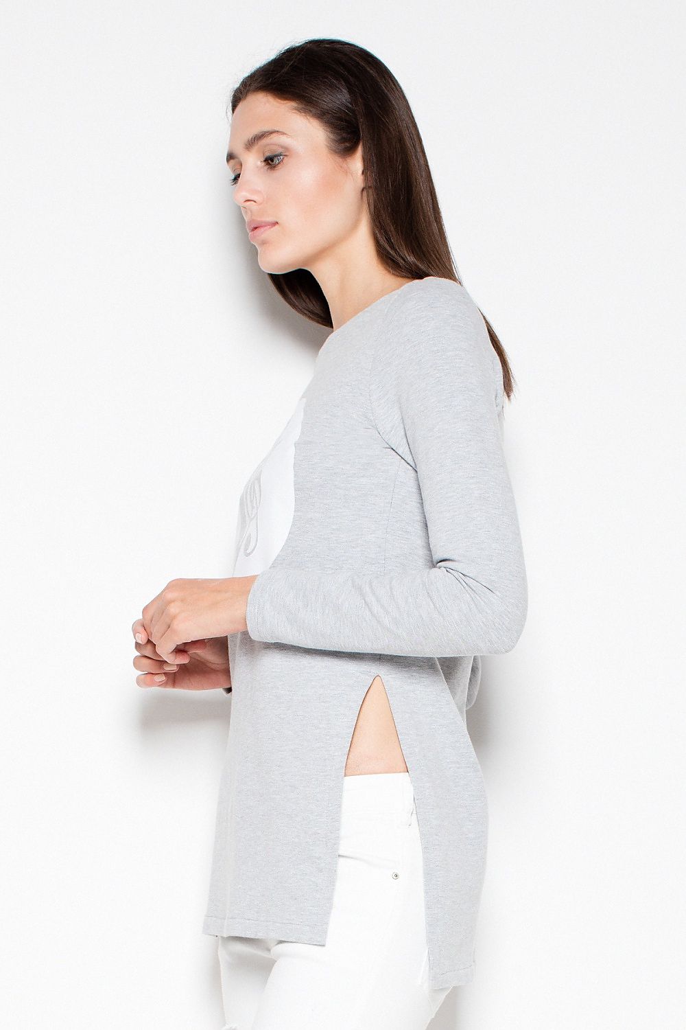 Stylisches Damen Sweatshirt mit Seitenschlitzen und Druck Motiv