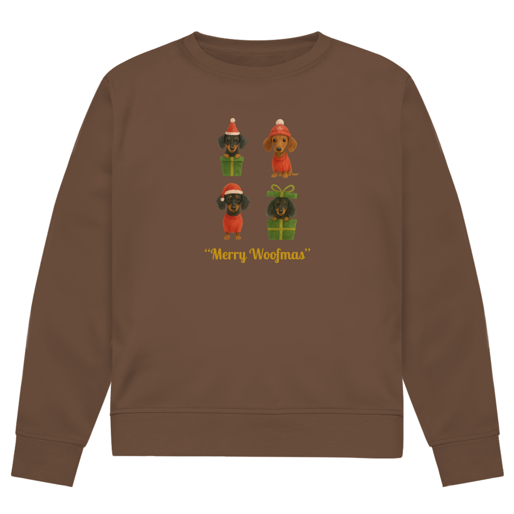 Unisex Premium Bio Sweatshirt mit Dackel Motiv "Merry Woofmas"
