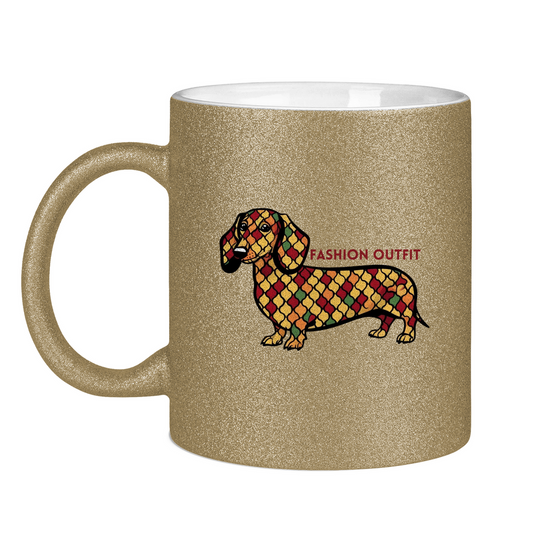 Glitzertasse Damen Shirt mit Dackel Leo Motiv