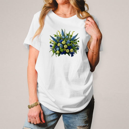 Camiseta de mujer con ramo de flores colorido 