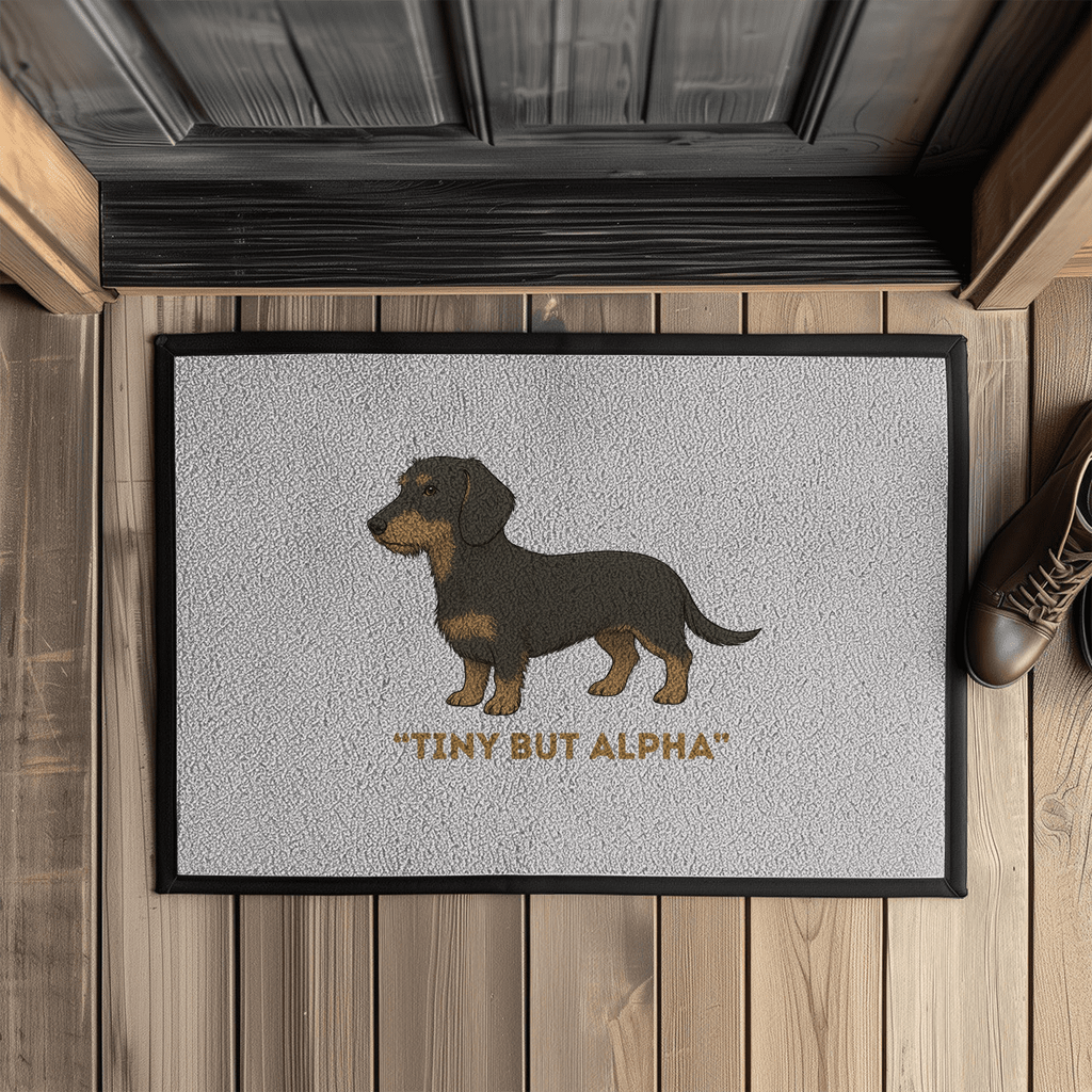 Fußmatte mit Gummirand und Rauhaar Dackel Print Motiv als Geschenkidee