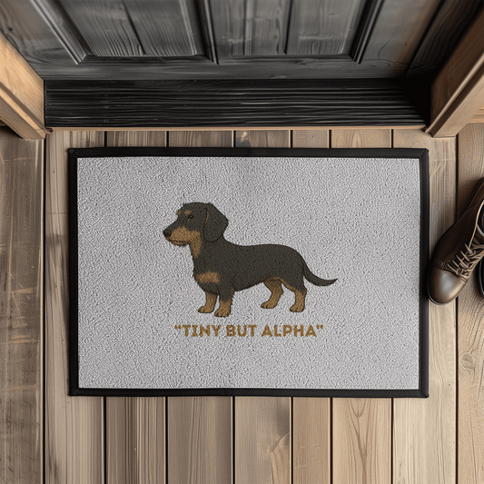 Fußmatte mit Gummirand und Rauhaar Dackel Print Motiv als Geschenkidee