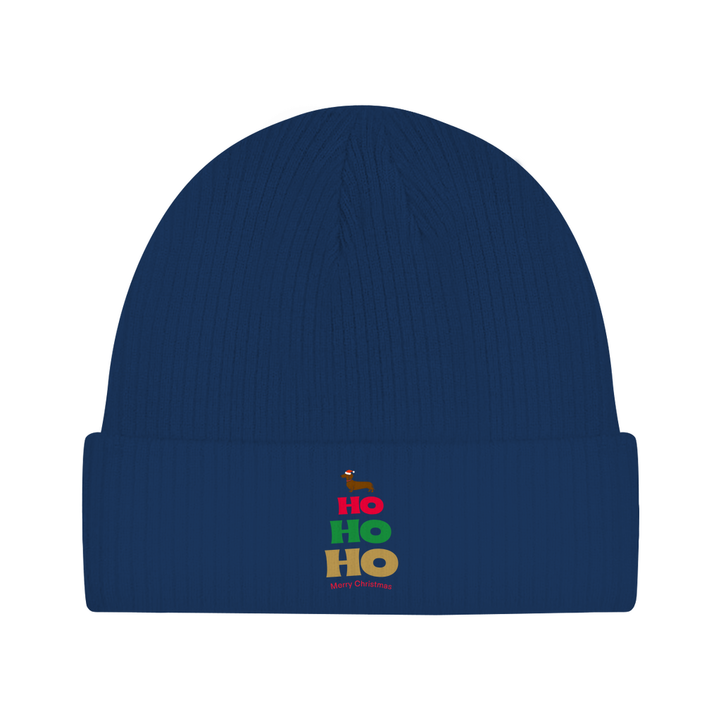 Weihnachtlicher Beanie mit lustigem Motiv und HO HO HO Dackel - Uniex
