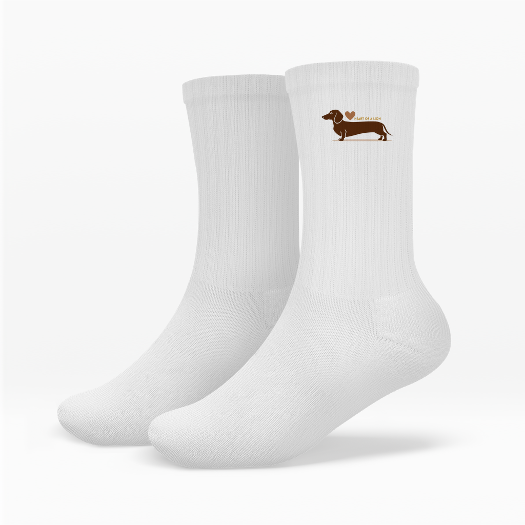 Unisex Crew Socken mit Dackel und Herz Print Motiv als Geschenkidee