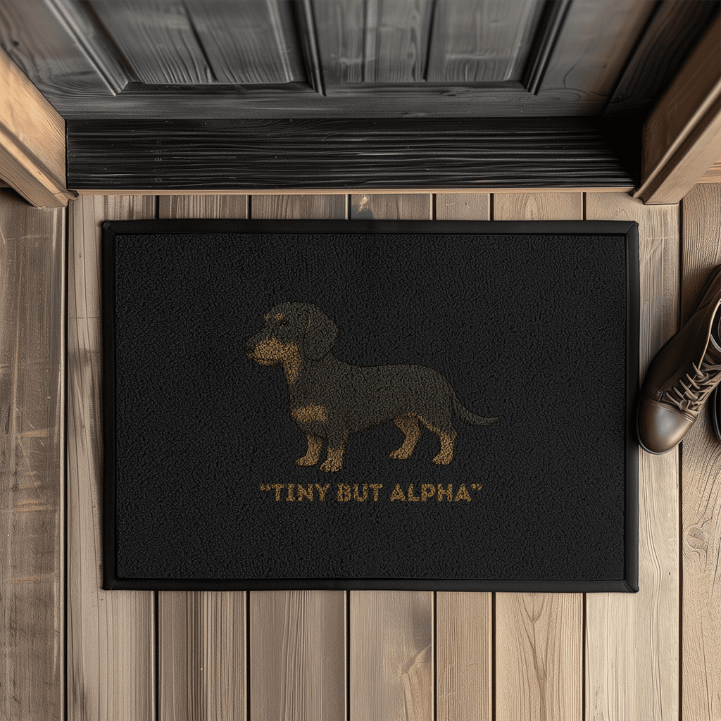 Fußmatte mit Gummirand und Rauhaar Dackel Print Motiv als Geschenkidee