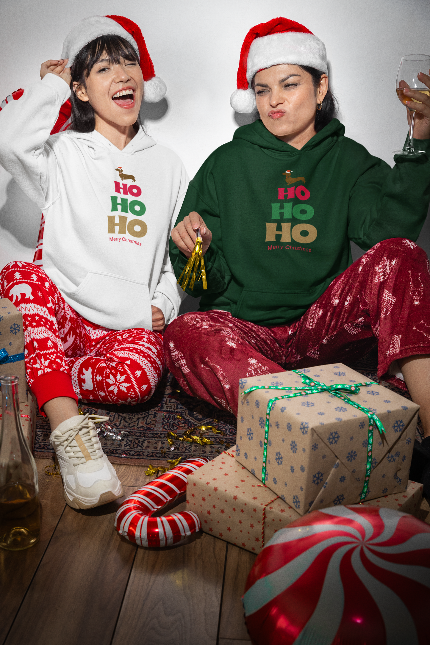 Unisex Weihnachts Hoodie mit HO HO HO Dackel Print als Geschenkidee