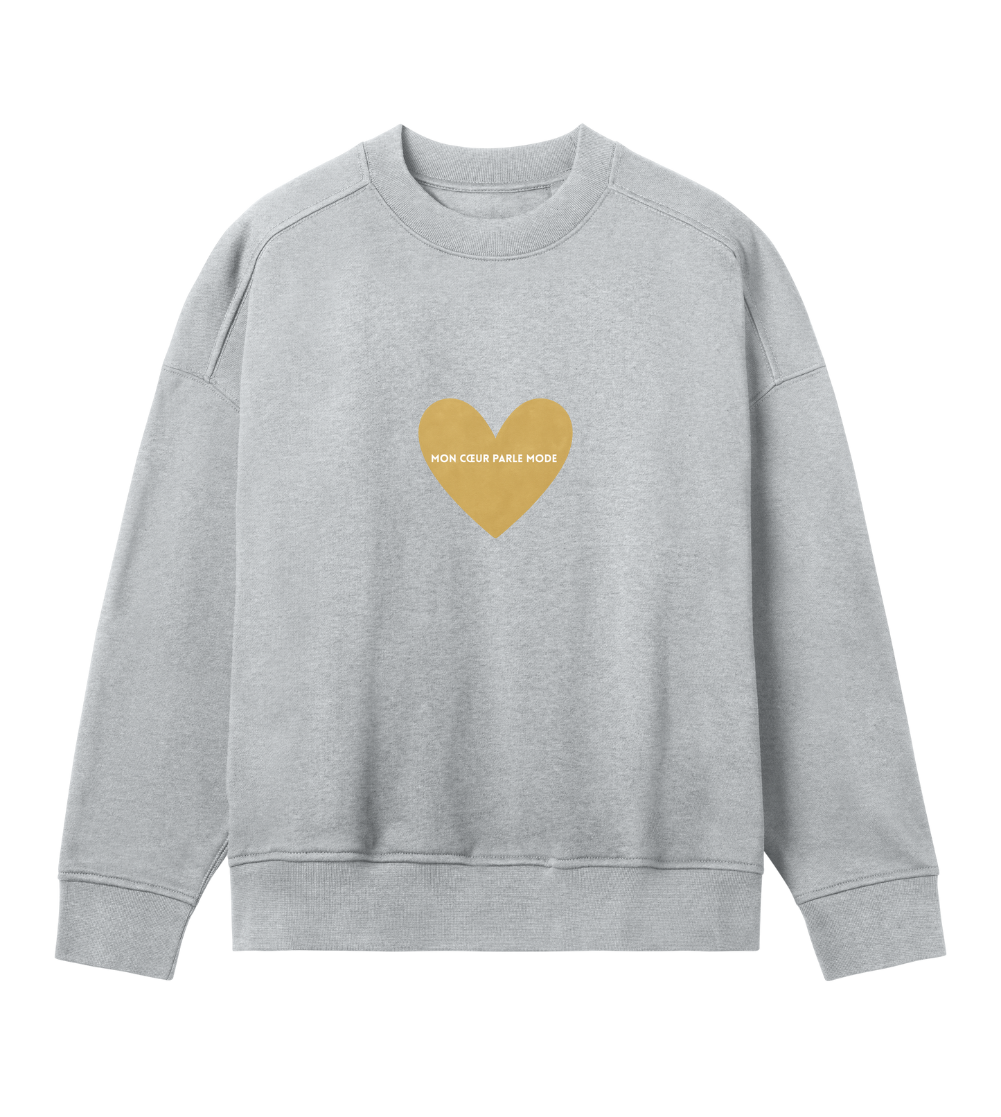 Organic Boxy Sweat mit French Chic Slogan "Mon coeur parle mode"