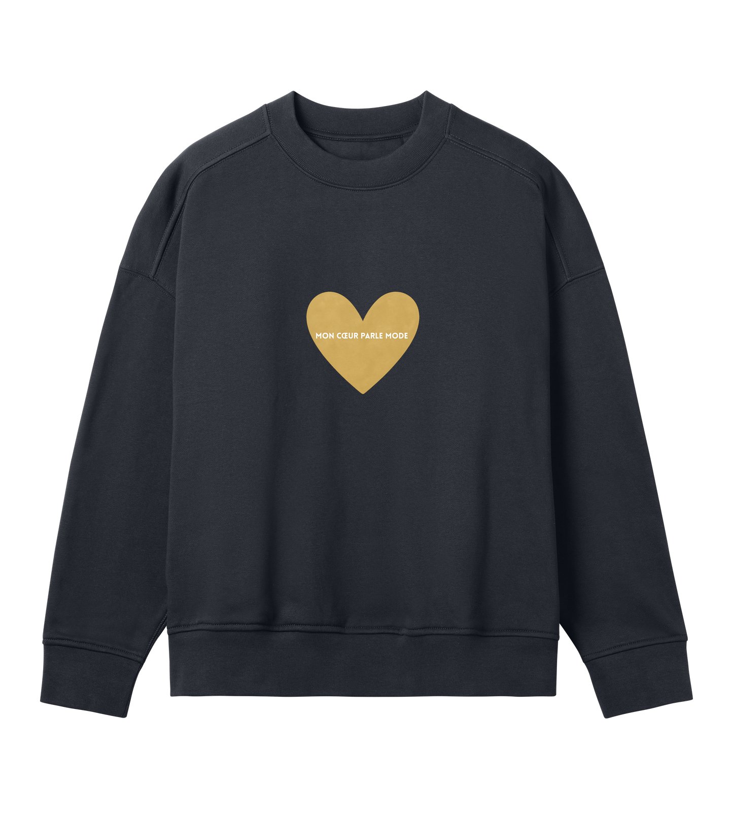 Organic Boxy Sweat mit French Chic Slogan "Mon coeur parle mode"
