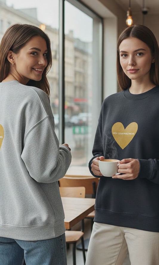 Organic Boxy Sweat mit French Chic Slogan "Mon coeur parle mode"