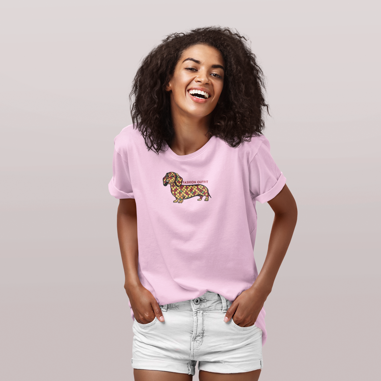 Dackel Print T-Shirt mit Fashion Queen Aufdruck für Damen