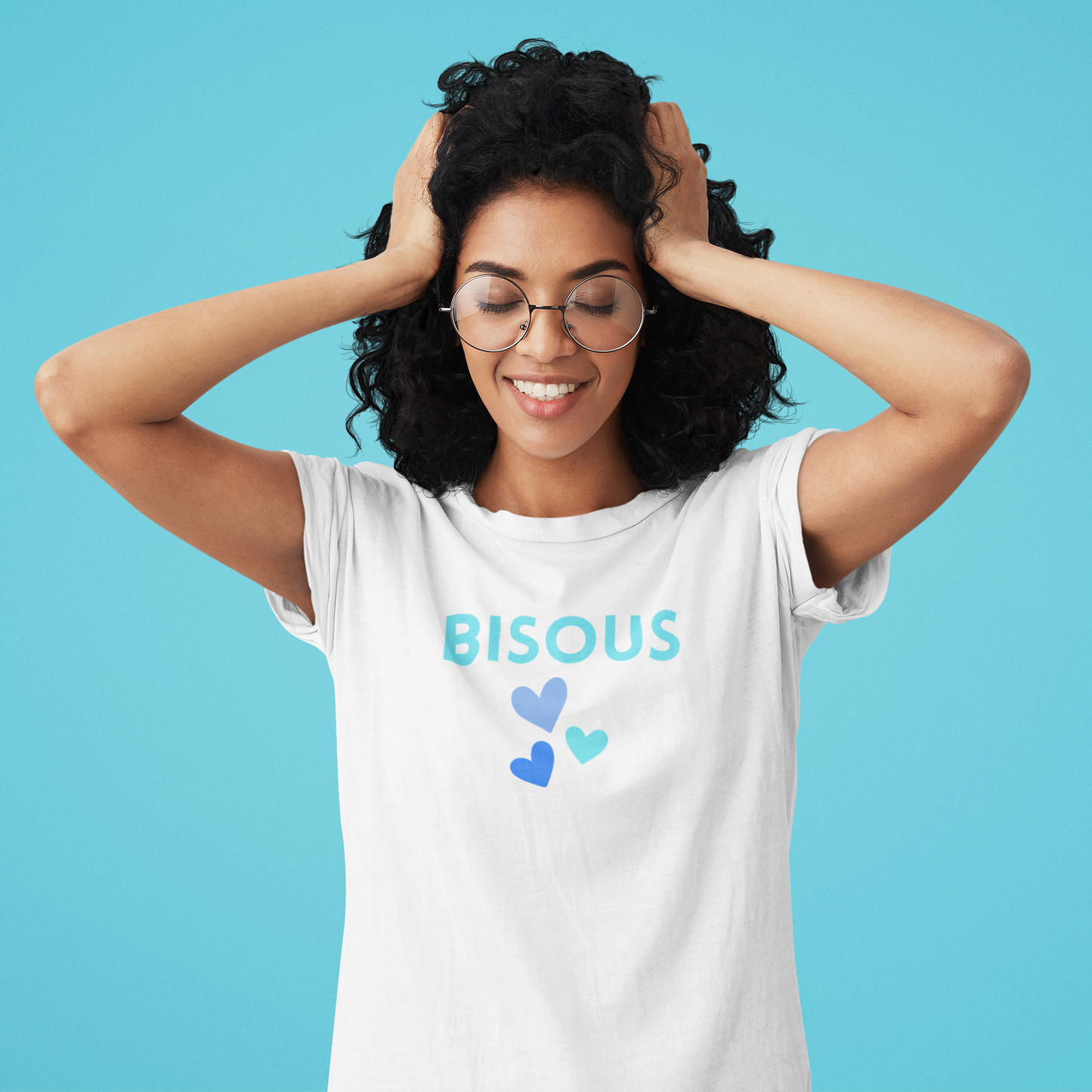 T-shirt décontracté pour femme avec inscription en français BISOUS